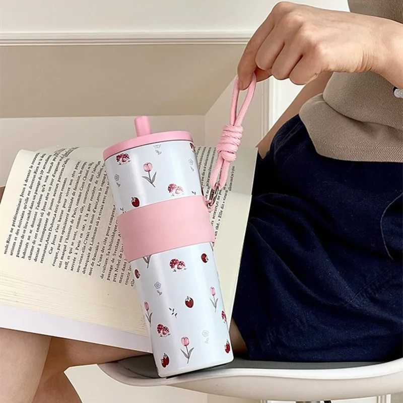 710ml fashionable flower stainless steel 316 vacuum film with leak proof coffee tea cold drinks car thermostat travel Y241211