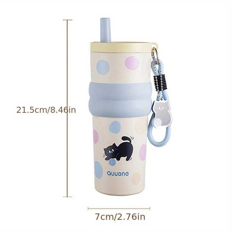 1Pc girl cute polka dot hot cup closed 620ml coffee cup with handle and straw easy to use when going out Y241211