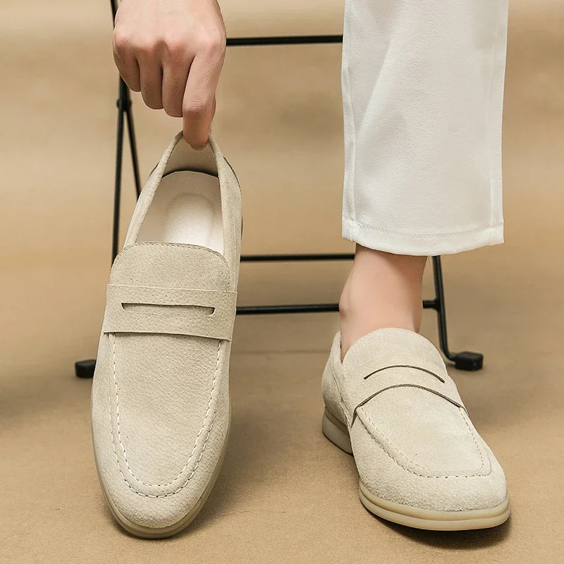 Spring Classic Cow Suede Simple Mens Loafers Soft Sole Comfortable Outdoor Casual Shoes British Style Formal Business Moccasin 241211
