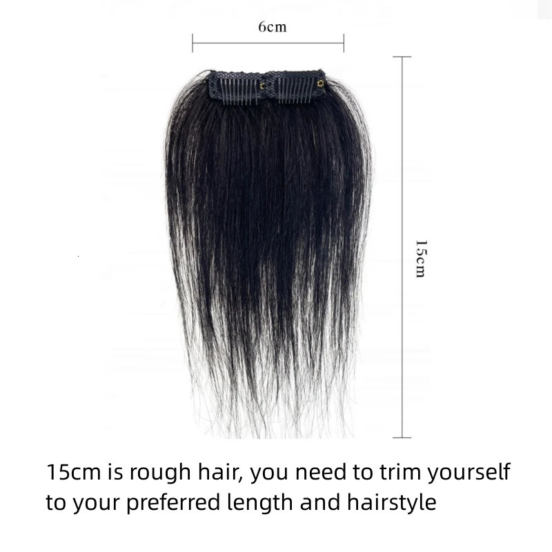 Ayunhe Mens Bangs Human Hair Bangs for Men Clips on Hairline Natural Real Hairpieces Add Forehead Hair Patches Black Dark Brown 241212