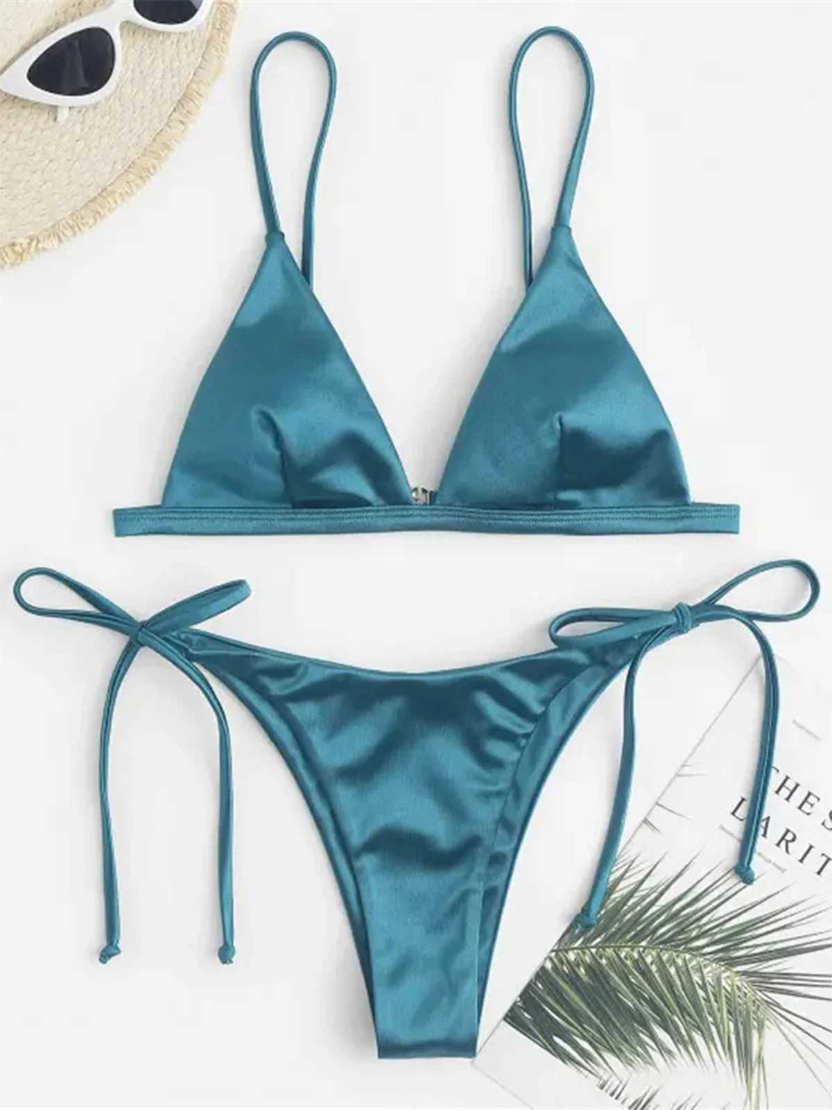 6 Colors Satin High g Cut Brazilian Bikini Women Swimwear Fa Swimsuit Two-pieces Bikini set Bather Bathing Suit Swim K4964XJ241212