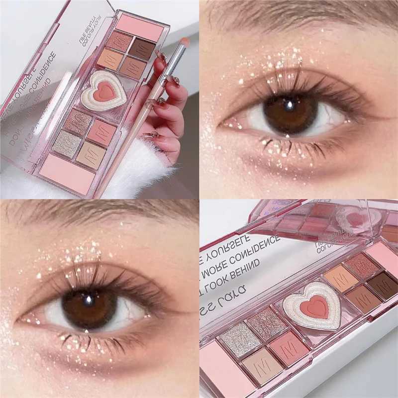 12Colors Love Heart Pink Eyeshadow Palette Natural Cool Tone Low Saturation Matte Eyeshadow Pallet Brown Korean Makeup CosmeticW241212