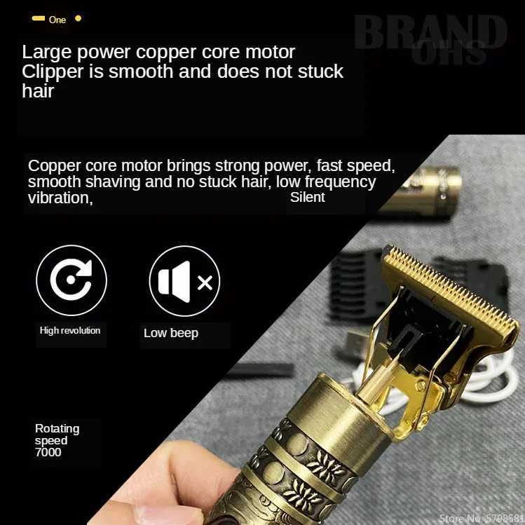New 2022 Vintage T9 0MM USB Electric Hair Cutting Machine Cordless Hair Trimmer Clipper Barber Professional Beard Trimmer For Me W241212