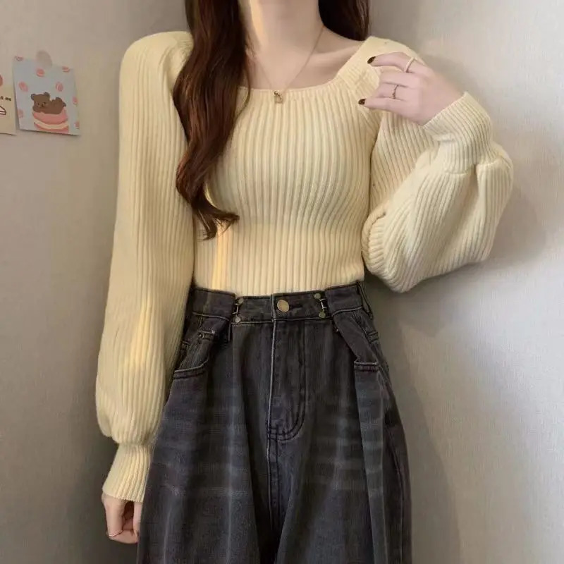 Autumn Winter Loose Women Sweaters Casual Soft Long Puff Sleeve Pullovers Jumpers Knitwear Basic Sweater For Tops y241203