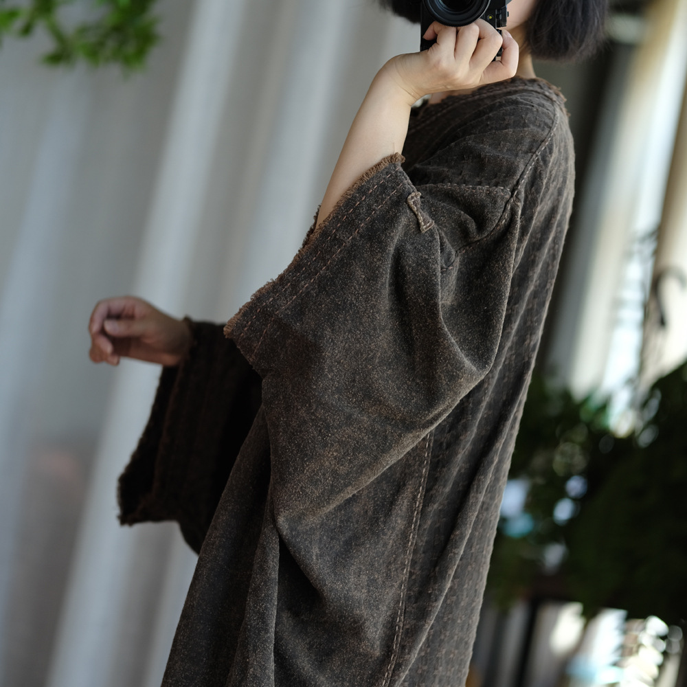 F8020 Luoguni light custom original niche design tussah silk loose large version hand-stitched robe dress