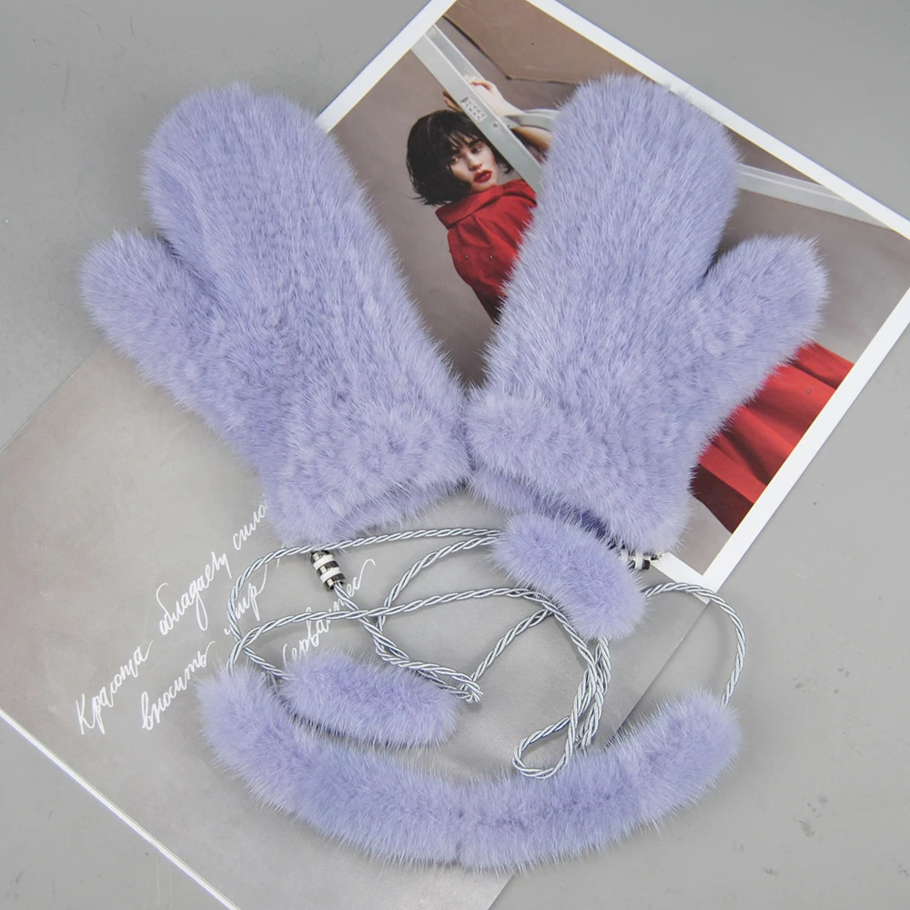 Womens 100% Genuine Knitted Mink Gloves for Winter Warmth Womens Genuine Mink Fashion Womens Gloves Handmade Knitted Fur Gloves 241212ww