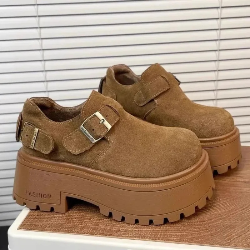 Ladies Shoes Buckle Strap Fashion Leopard Print Casual Pumps Women Round Toe Platform Heels Zapatos Mujer 241211