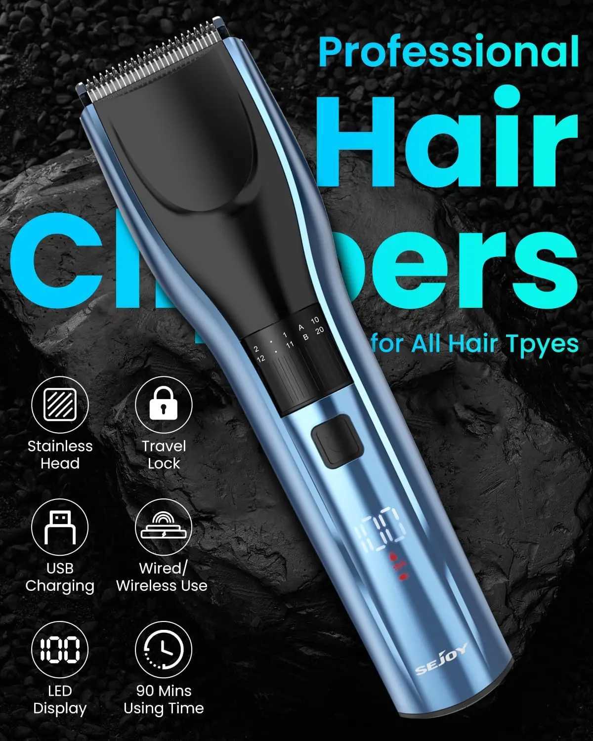 SEJOY Mens Cordless Hair Clipper Professional Mens Hair Clipper Charging Hair Clipper W241212