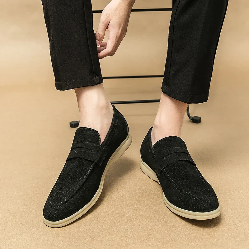 Spring Classic Cow Suede Simple Mens Loafers Soft Sole Comfortable Outdoor Casual Shoes British Style Formal Business Moccasin 241211