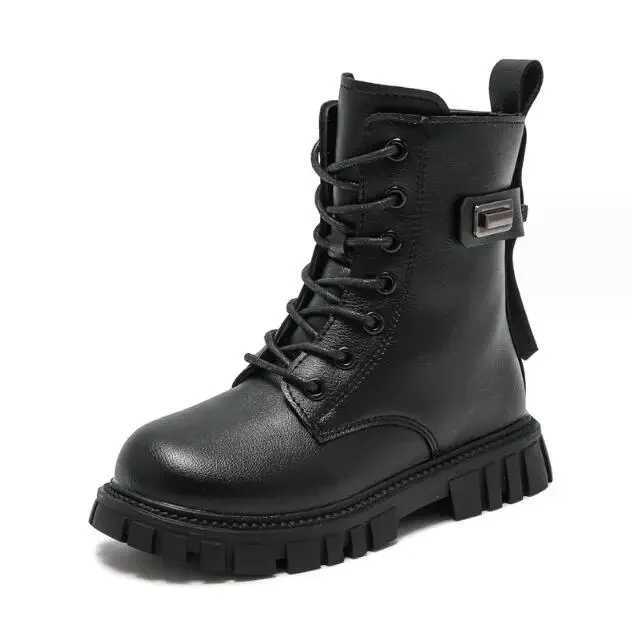 Boots Patent Ieather Kids Winter Children Fashion Ankle Baby British Shoes For Girls Boys shoes Toddler Warm Snow H2412123XYW