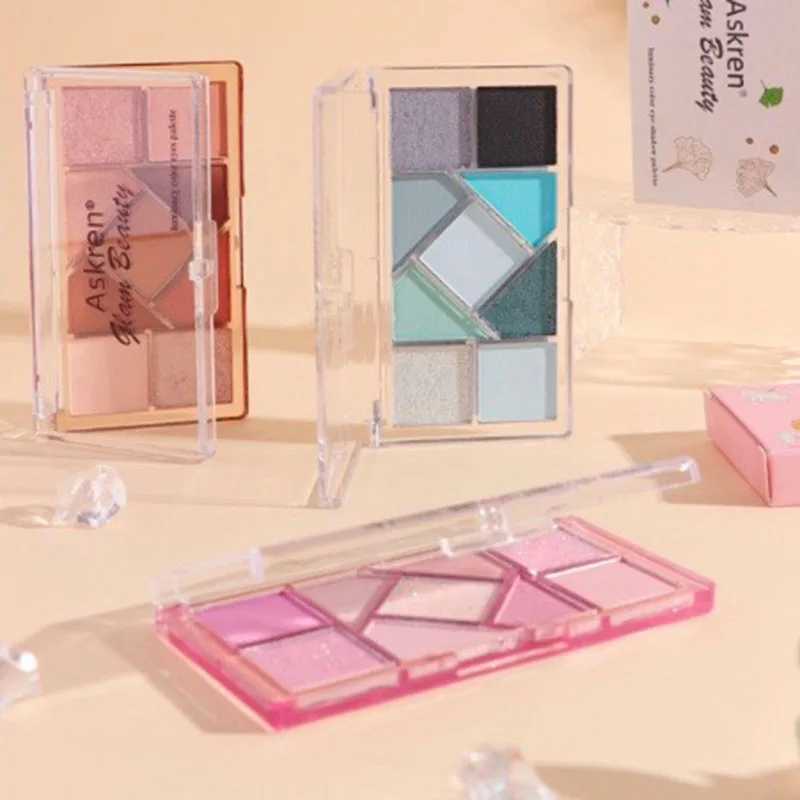 Blue Nine Color Eye Shadow Plate Highlighters Long Lasting Glitter Eye Makeup Tool Transparent Acrylic Eyeshadow PaletterW241212