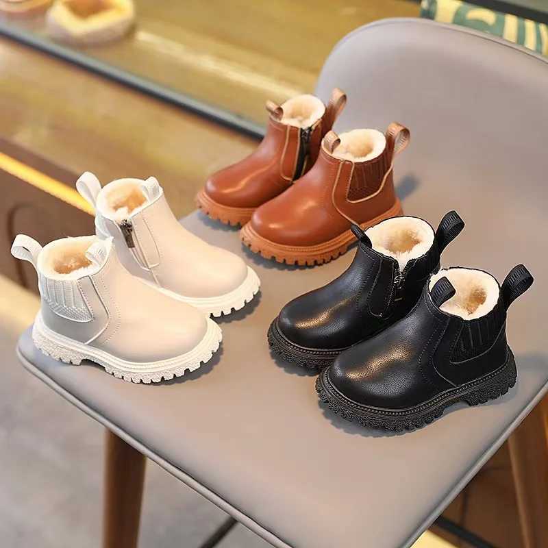 Boots Baby Winter Warm Shoes Kids Fleece Thickened Boys Girls Fashion Leather Children Anti-Skid Outdoor Plush Sneakers H2412124O8I