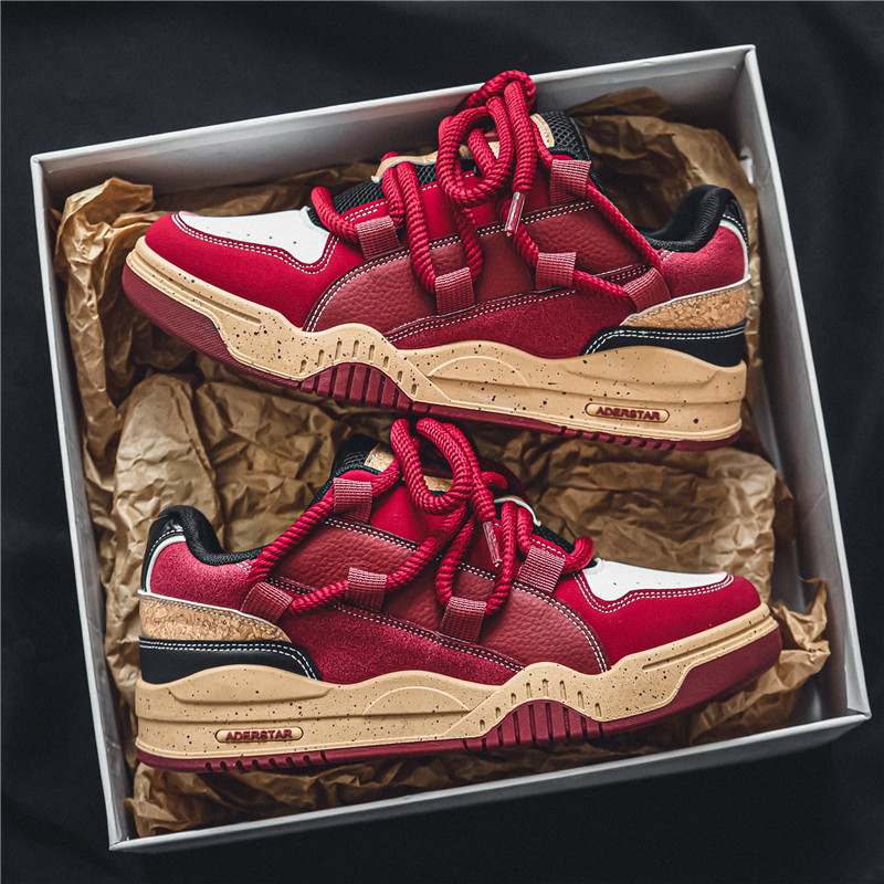 Casual Sports Shoes Men Red Color Breathable Trendy Non-Slip Tennis Training Sneakers