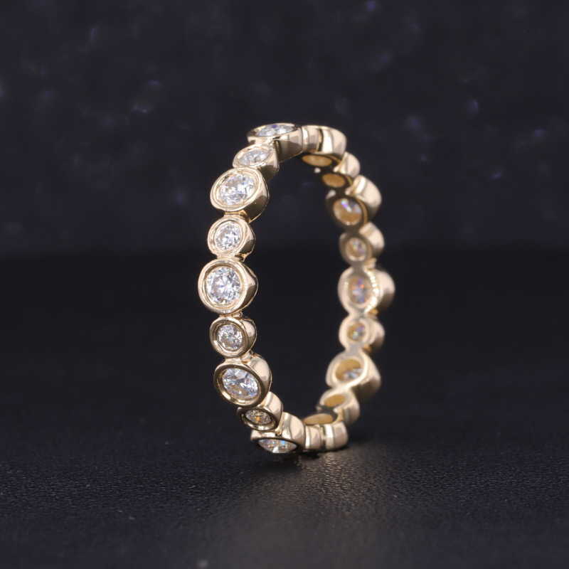 Starsgem 14K Solid Yellow Gold Moissanite Diamond Bezel Set Eternity band Customized Eternity Ring