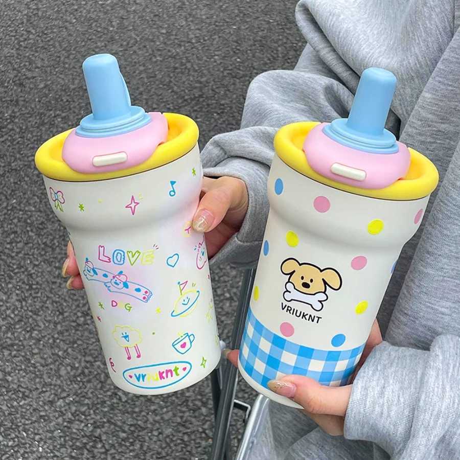 1Pc girl cute and fashionable stainless steel hot cup 760ml large capacity outdoor sports water cup handheld cup for direct drinking straw dual-use Y2