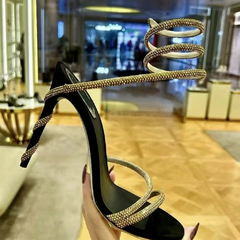 2024 Europe Summer New High-Heeled Stiletto Rhinotone Sandals Women's Large Size Heels