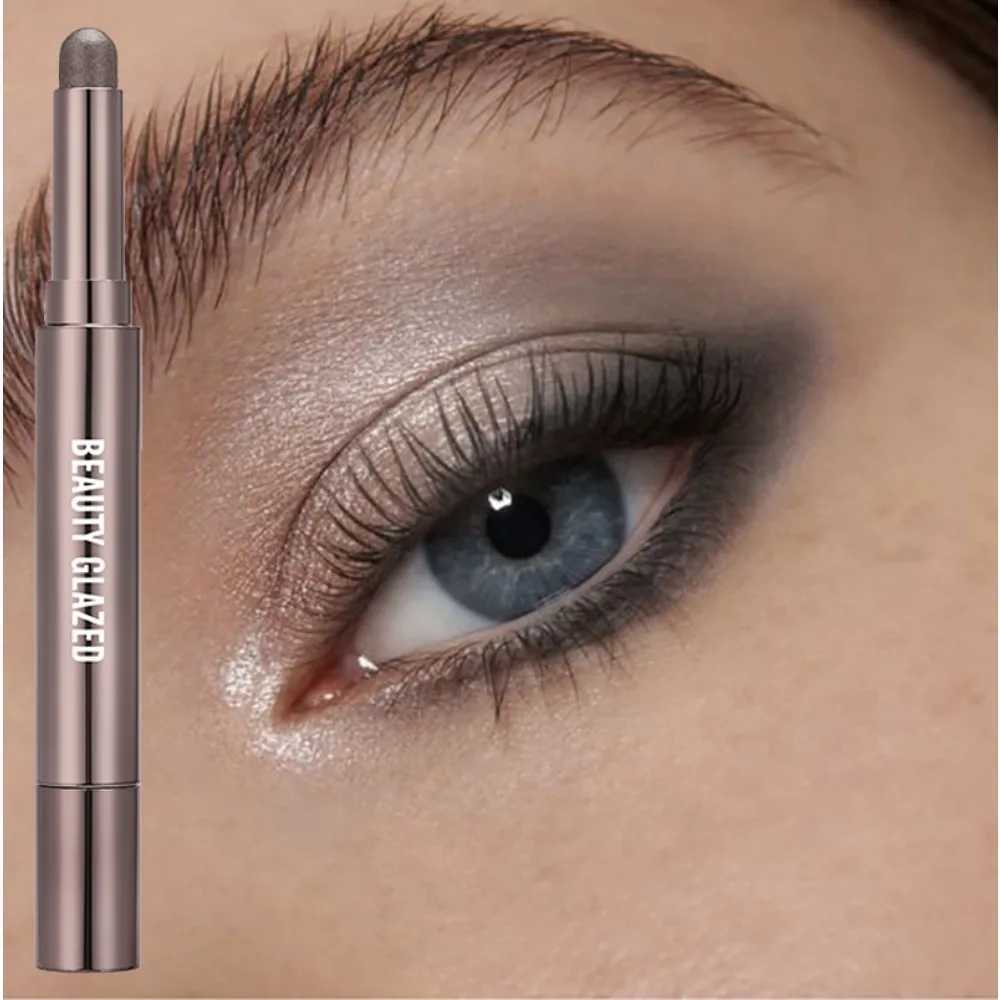 Beautiful glass 10 color eye shadow stick durable waterproof eye shadow pen double head brush matte and shimmerW241212