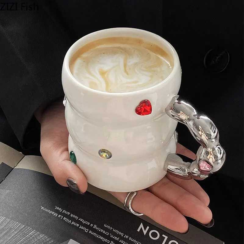 Creative Gem Water Cup Light Luxury Home Ceramic Cup Afternoon Tea Coffee Cup Breakfast Milk Cup Beverage Set Y241211