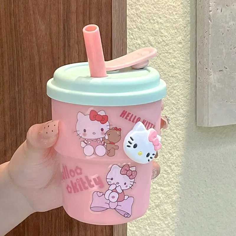 Cute 3D stickers for water cups straw plastic cups Kawaii lamps portable outdoor coffee cups girls gifts Y241211