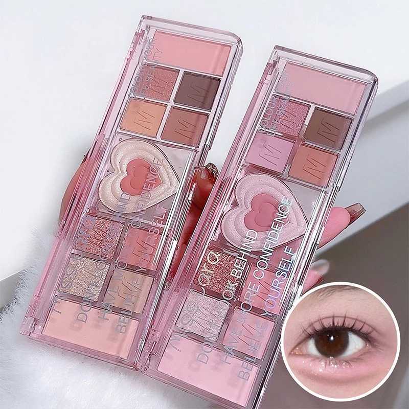 Love Heart pink eye shadow 12 color natural glitter pink low saturation delicate eye makeup cosmetics waterproof and sweat resistant newW241212