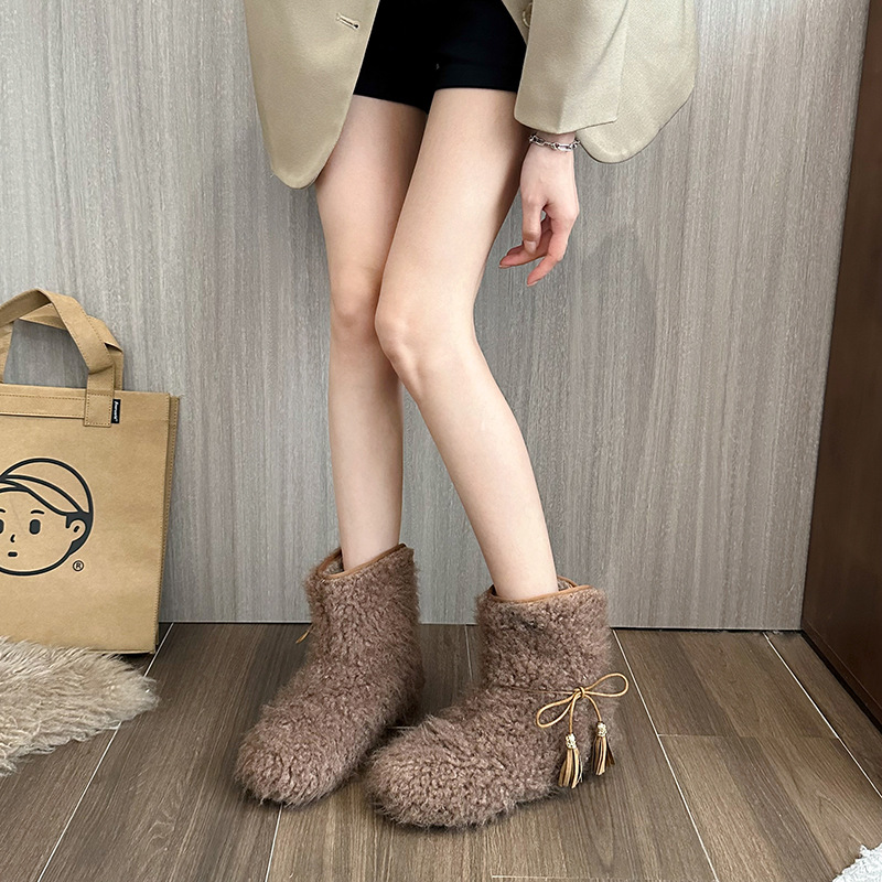 Women Boots:Plush hot Cute Designer Shoes New British Style Round Toe Flat Bottom Warm Snow Boots,Black/White/Coffee,Free shipping