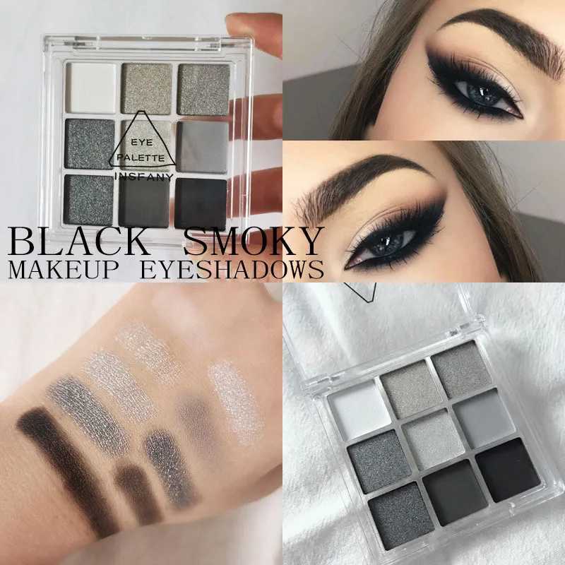 9 Colors Cool Toned Eyeshadow Palette Black Smokey Palette Matte Glitter Eyeshadow Palette Smoky Eye Shadow Eye Pigments PaletteW241212