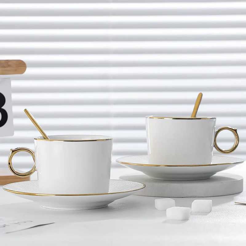 250ml Nordic Phnom Penh Coffee Cup and Plate Set He Ceramic Cup Off Water Cup Light Luxury Afternoon Tea Couples Cup Y241211
