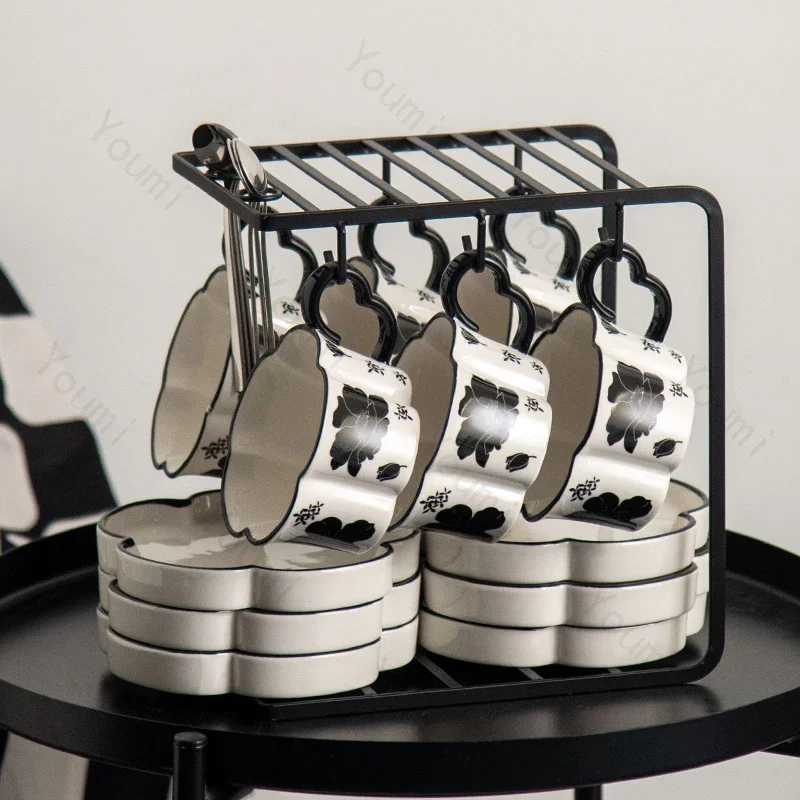 Luxury ceramic coffee cup retro exquisite floral couple GS breakfast oatmeal milk cup high-end water cup Y241211