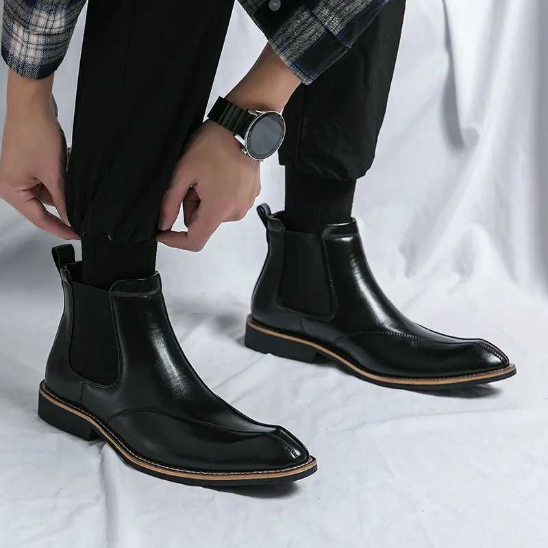 Gentle Bussiness Chelsea Boots Men Autumn Winter Casual Leather Boots Man Slip High Top Mens Dress Shoes botas chelsea hombreXJ241212