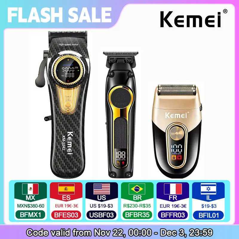 Kemei Rechargeable Hair Clippers kit Professional DLC Blade Electric Trimmer Men Barber Cordless Shaver KM-2242 KM-2351 KM-3209 W241212