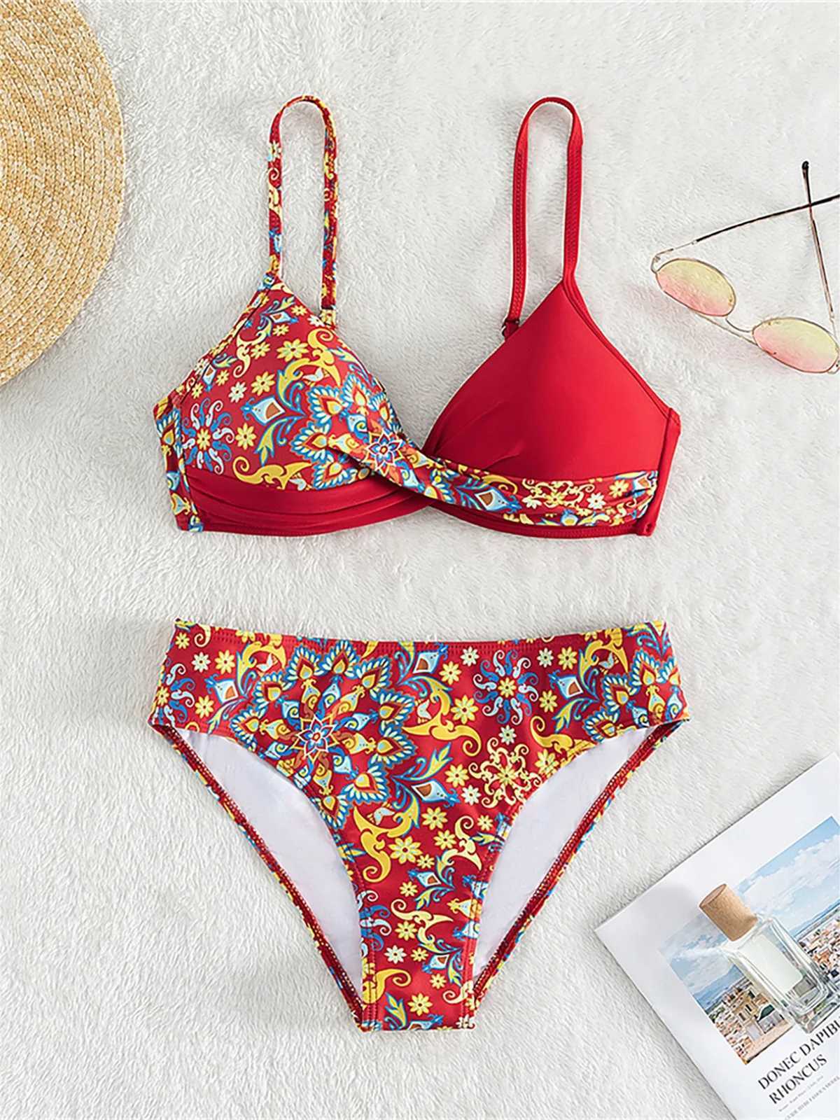 S - XL Printed Bikini Push Up Swimsuit Fa Swimwear Women Two-pieces Bikini set With Bra Cup Bather Bathing Suit Swim K5481XJ241212
