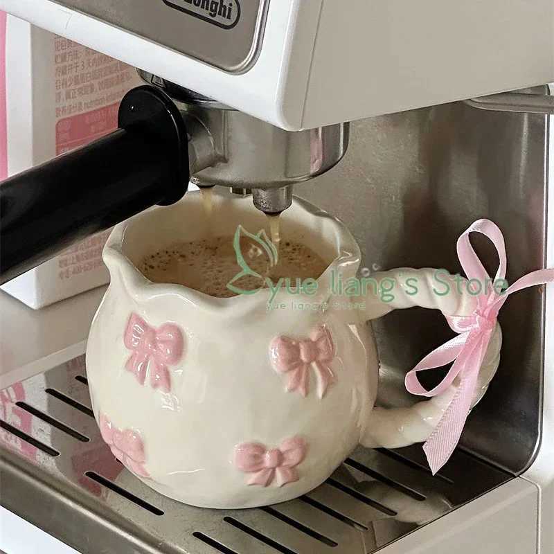 Handmade Irregar G 3D Bow Coffee Cup Art G Gift Ceramic Water Cup Y241211