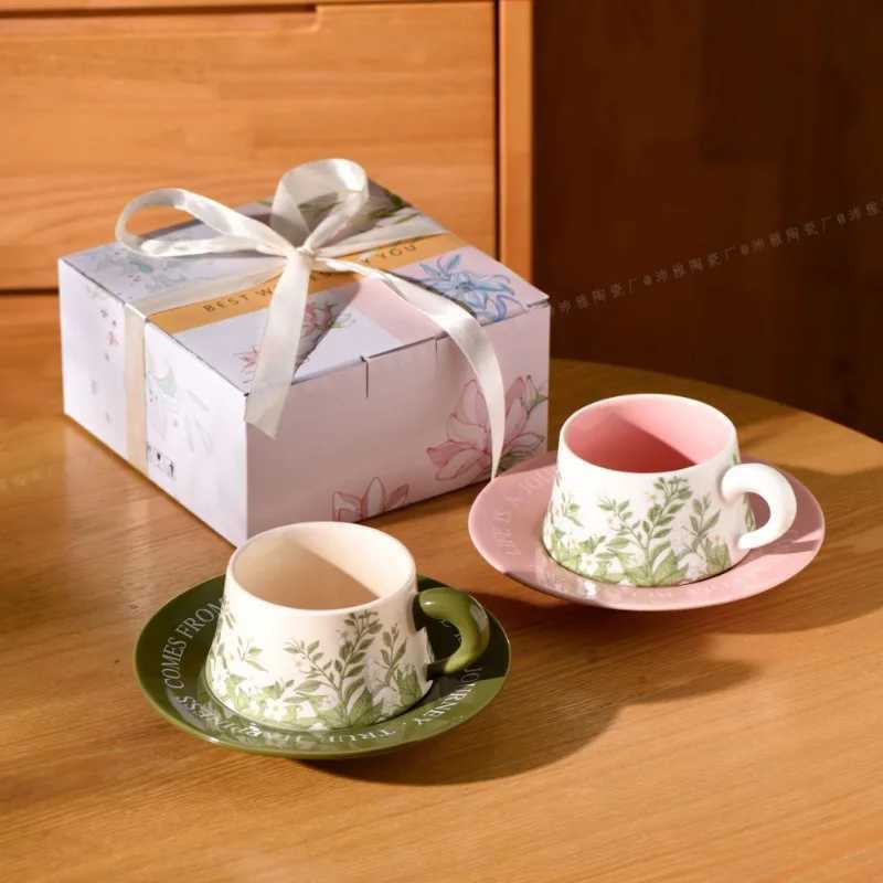 Ceramic GS vintage hand-painted coffee cup green bell orchid cup and sauce kitchen board afternoon tea beverage g Y241211