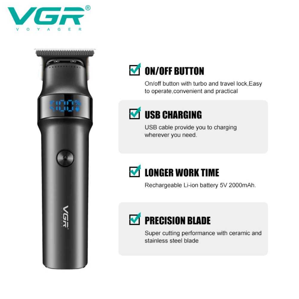 VGR Barber Rechargeable Trimmer Professional Barber Digital Display Barber V-987 Mens Electric Barber W241212