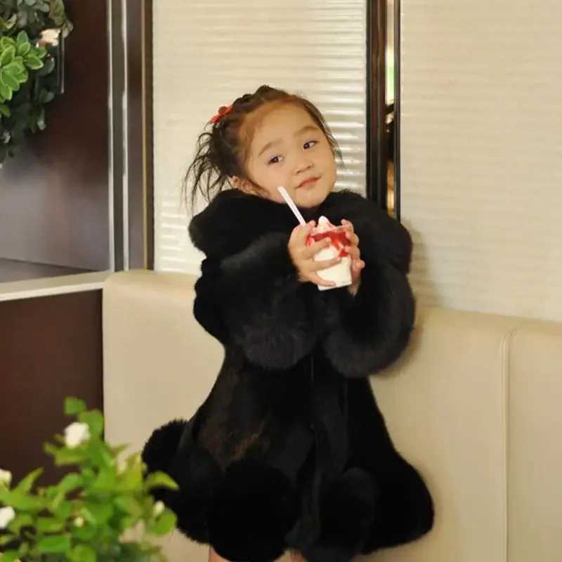 Winter Clothes for Girls 2023 New Kids Boutique Coat Thicken Korean Imitation Fur Autumn Fox Hair Cotton Warm Large Fur CollarXJ241211