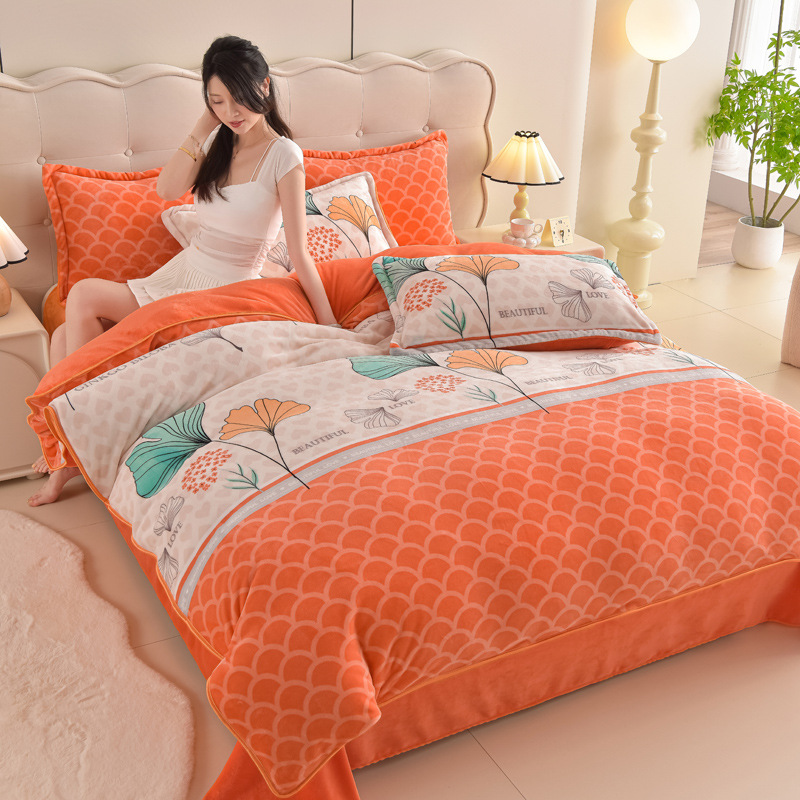 Winter Thickened Warm Milk Fleece Double-sided Coral Fleece Duvet Cover