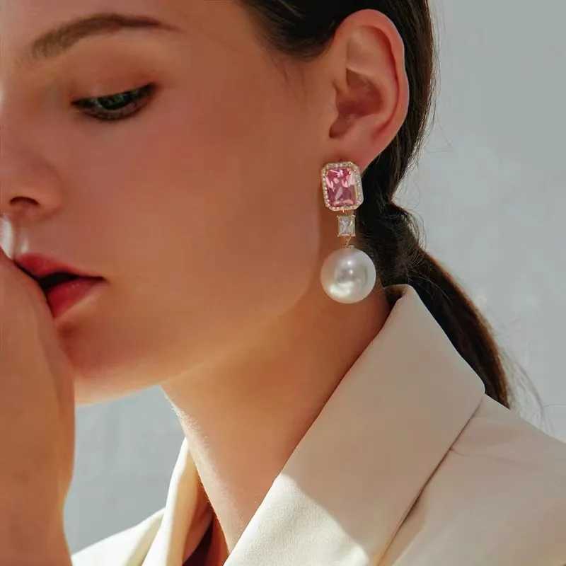 Romantic Perarl Diamond Dangle Earring 925 sterling silver Party Wedding Drop Earrings for Women Bridal Promise Jewelry Gift