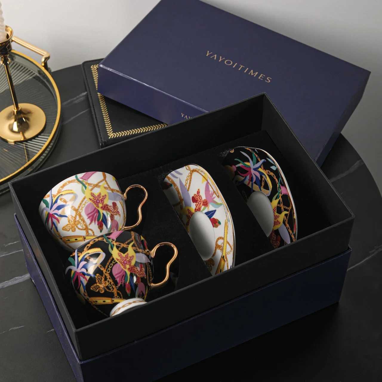 Erica Beyer Gilt Dance European Bone Lamp Luxury Coffee Cup and Sauce Set Family Afternoon Tea Cup Water Y241211