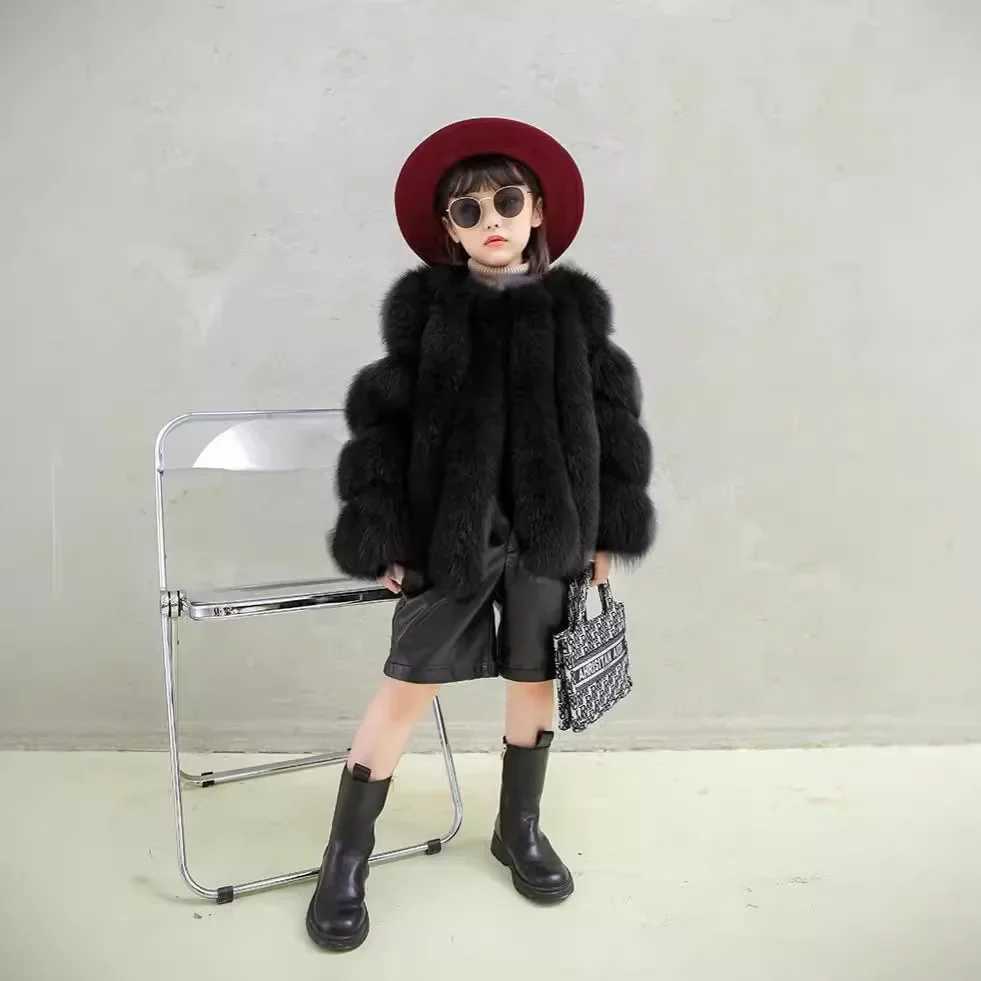 Autumn and Winter New Fox Fur Coat for Girls Trendy Personalized Warmth Patchwork Coat Fashion Children ClothesXJ241211