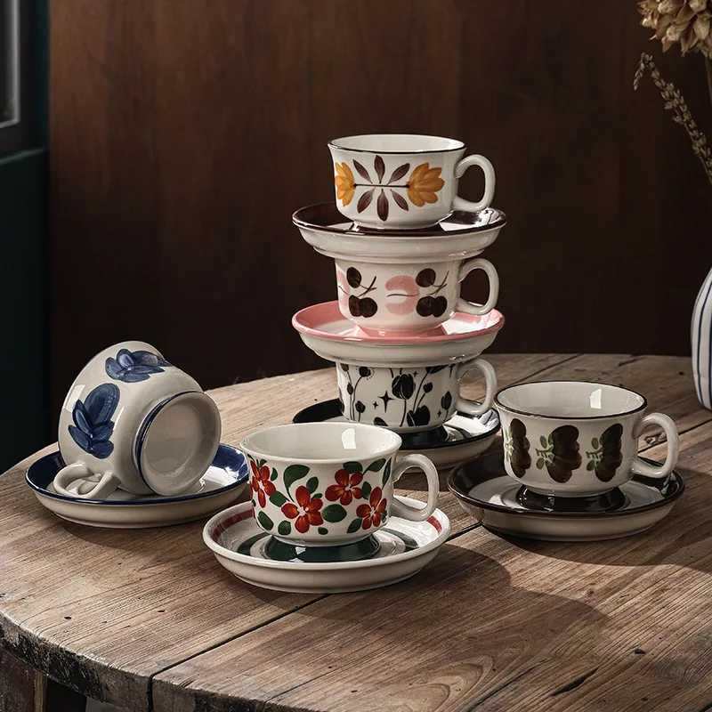 French retro afternoon tea cup for him to use luxurious floral ceramic coffee g Saucer gift box friends birthday gift Y241211