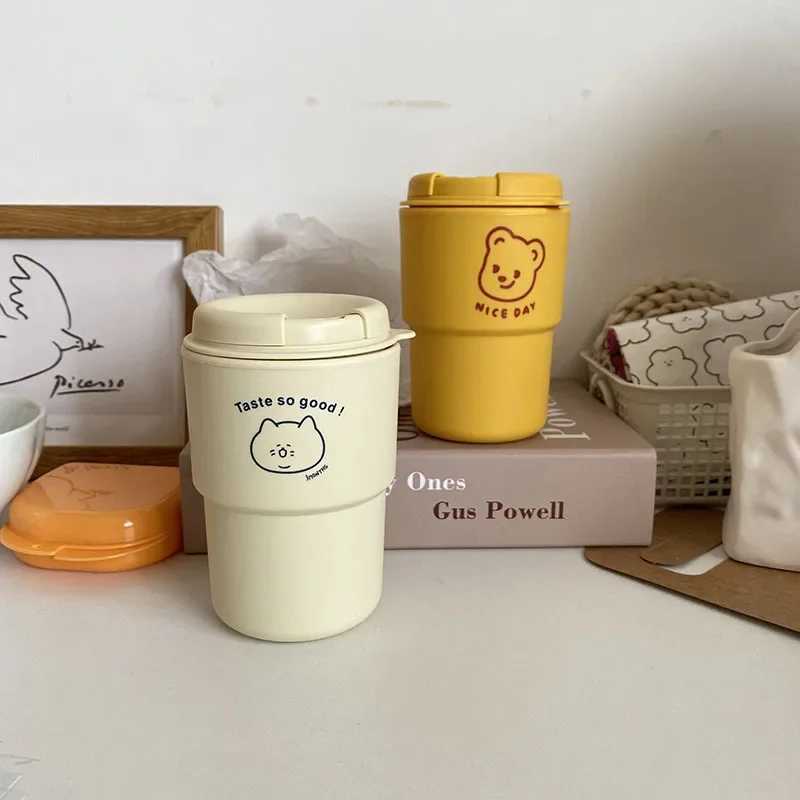 1 portable cartoon cute rabbit hand drawn coffee cup reusable and non slip beverage cup Y241211