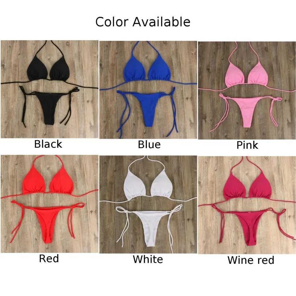 Women Tie Sexy Thong Bikini Set Side Swimsuit Bandage Sty Brazilian Swimwear Split Strap Adjustab Solid Ladies Swimsuits SetXJ241212