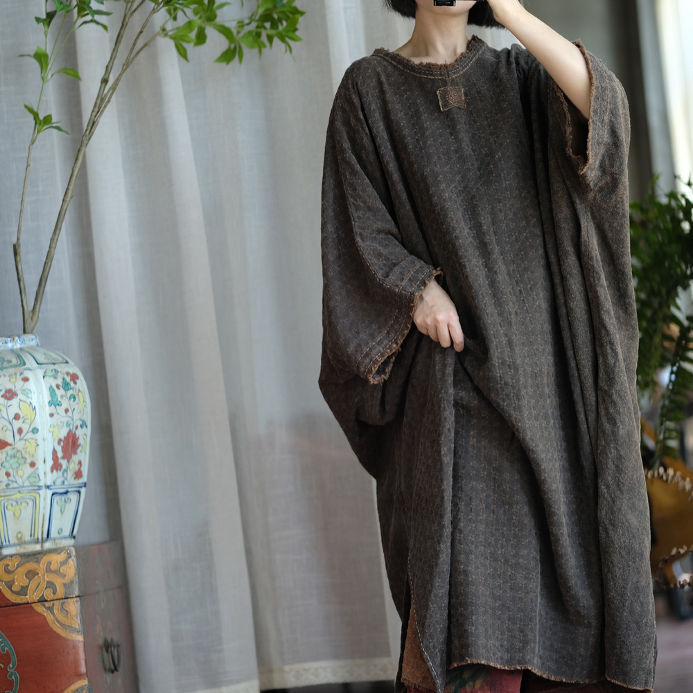 F8020 Luoguni light custom original niche design tussah silk loose large version hand-stitched robe dress