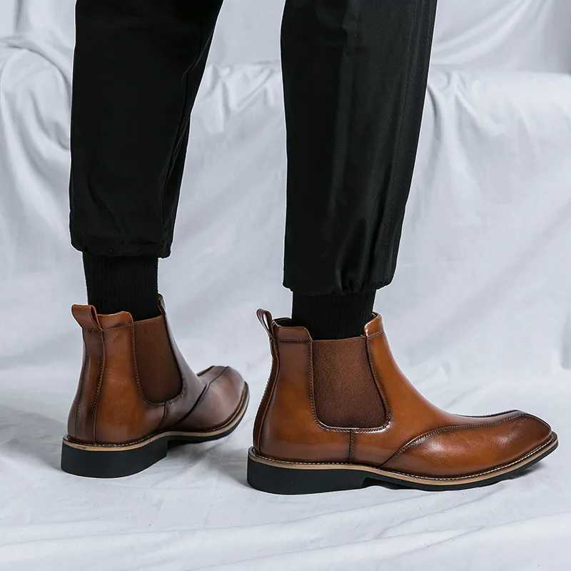 Gentle Bussiness Chelsea Boots Men Autumn Winter Casual Leather Boots Man Slip High Top Mens Dress Shoes botas chelsea hombreXJ241212