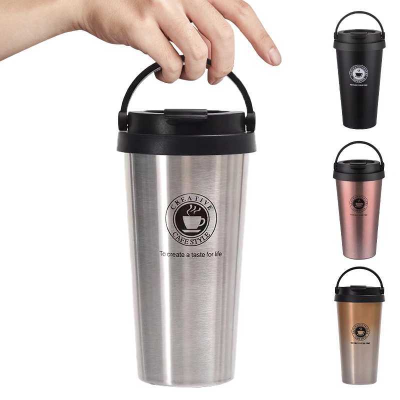 500ml Insulated Travel Coffee Cup Double Wall Leak proof G Vacuum 304 Stainless Steel Tea with Lid and Handle Y241211