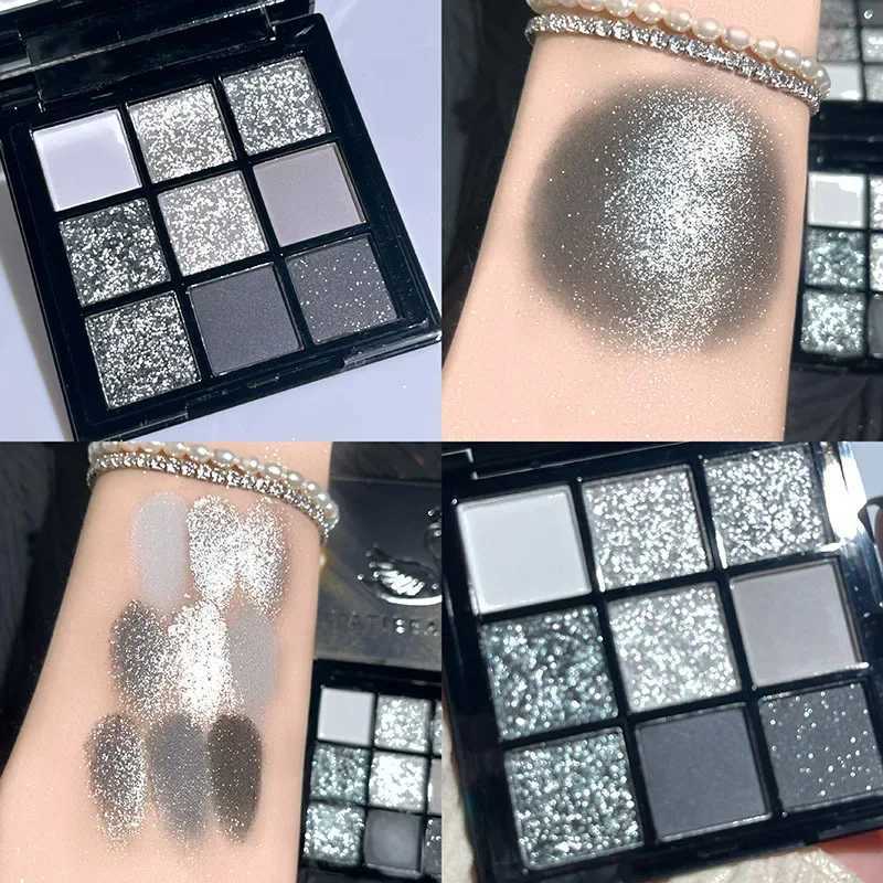 9-color punk matte glitter eye shadow palette shimmer eye shadow makeup palette cool color gray black eye pigment paletteW241212