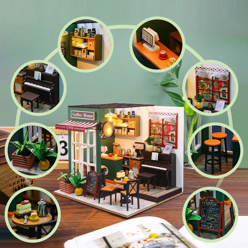 DIY 3D puzzle wooden toys mini dollhouse handmade model building kit coffee house childrens gifts 241211