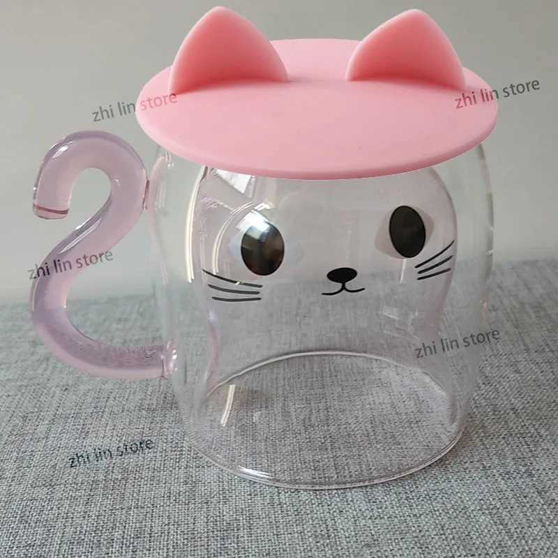 Cute dual wallet coffee cat g with handle Kawaii cat with lid teacup cute cat lover birthday gift Y241211