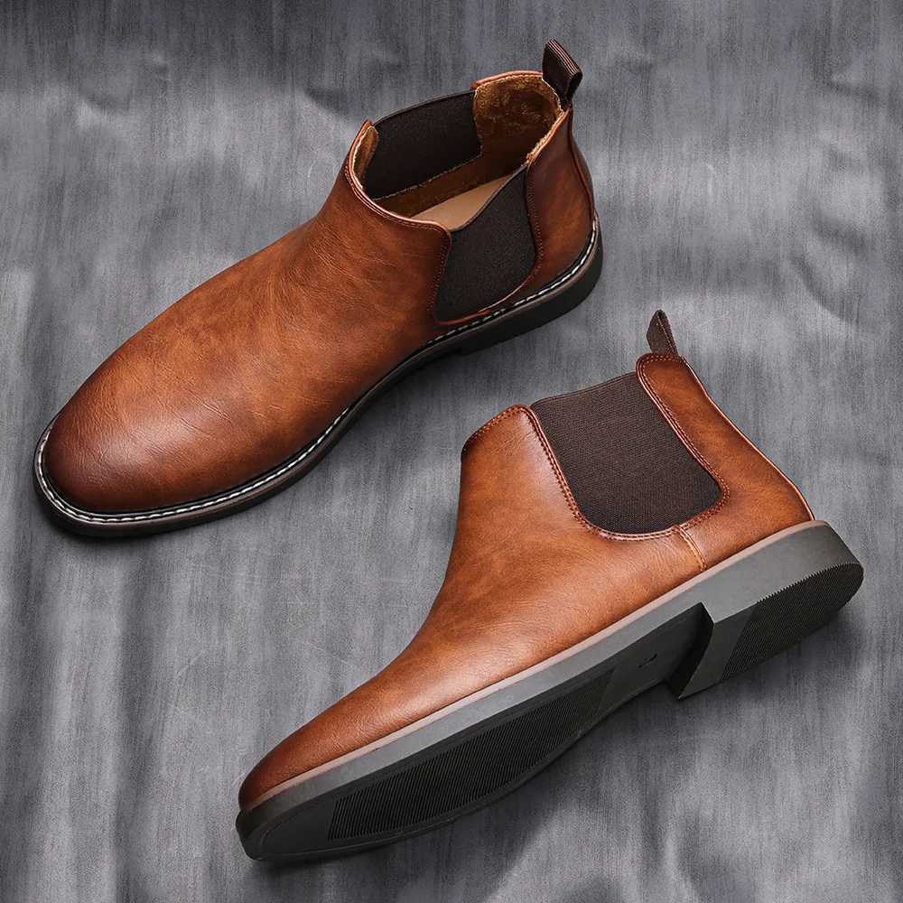 2024 New Luxury Mens Chelsea Boots High Quality Men Work Boots comfortable Business Leather Shoes Brand Mens Ankle BotasXJ250217