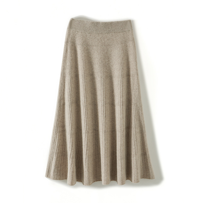 B721New wool skirt A version slim all-match skirt women's thickened knitted umbrella skirt large size solid color skirt